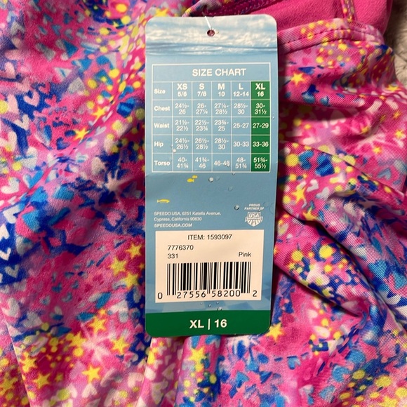 Speedo Bathing Suit for Youth Girls  XL-16 Printed Pink New w/ Tags - Picture 4 of 4